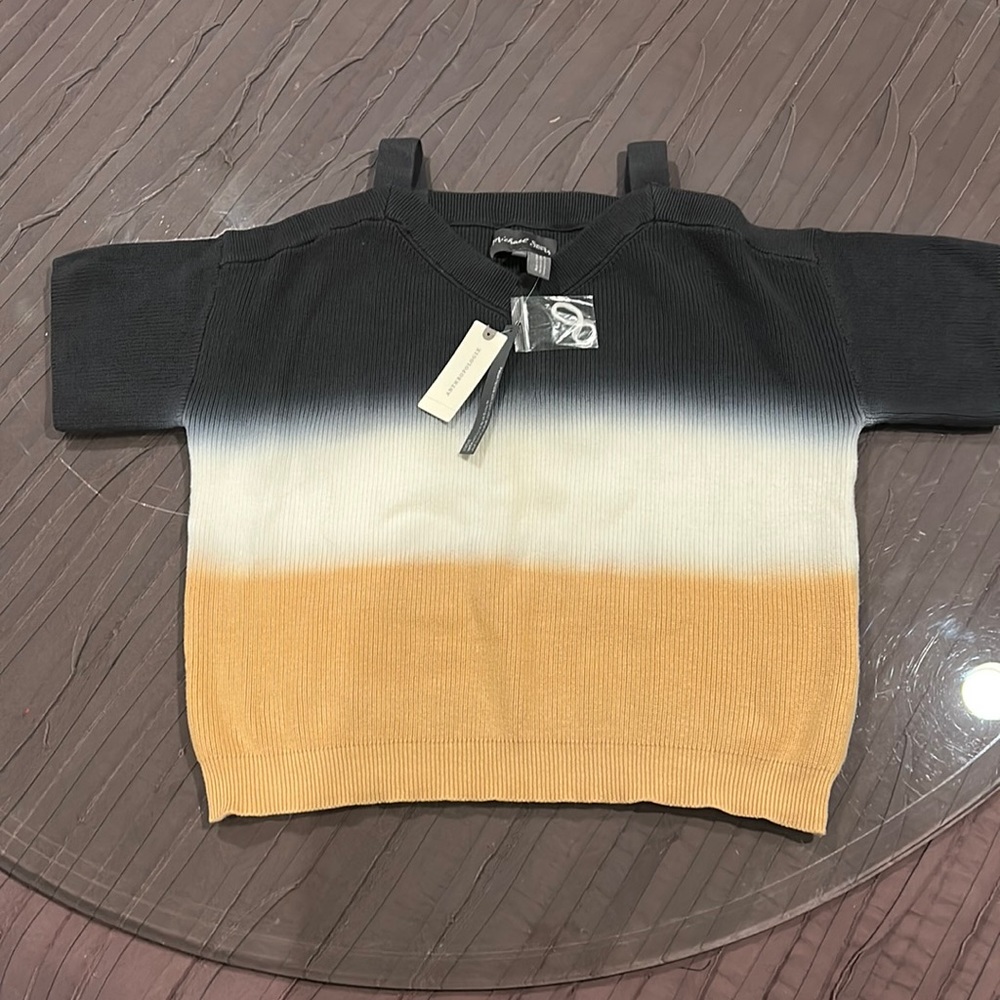 Cropped cotton cold-shoulder sweater